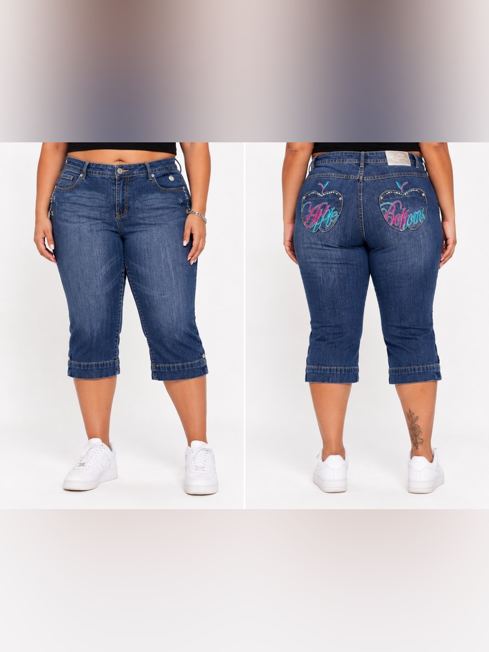 Apple Bottoms Y2K McBling Embroidered Rhinestone Capri Jeans Plus Size 20